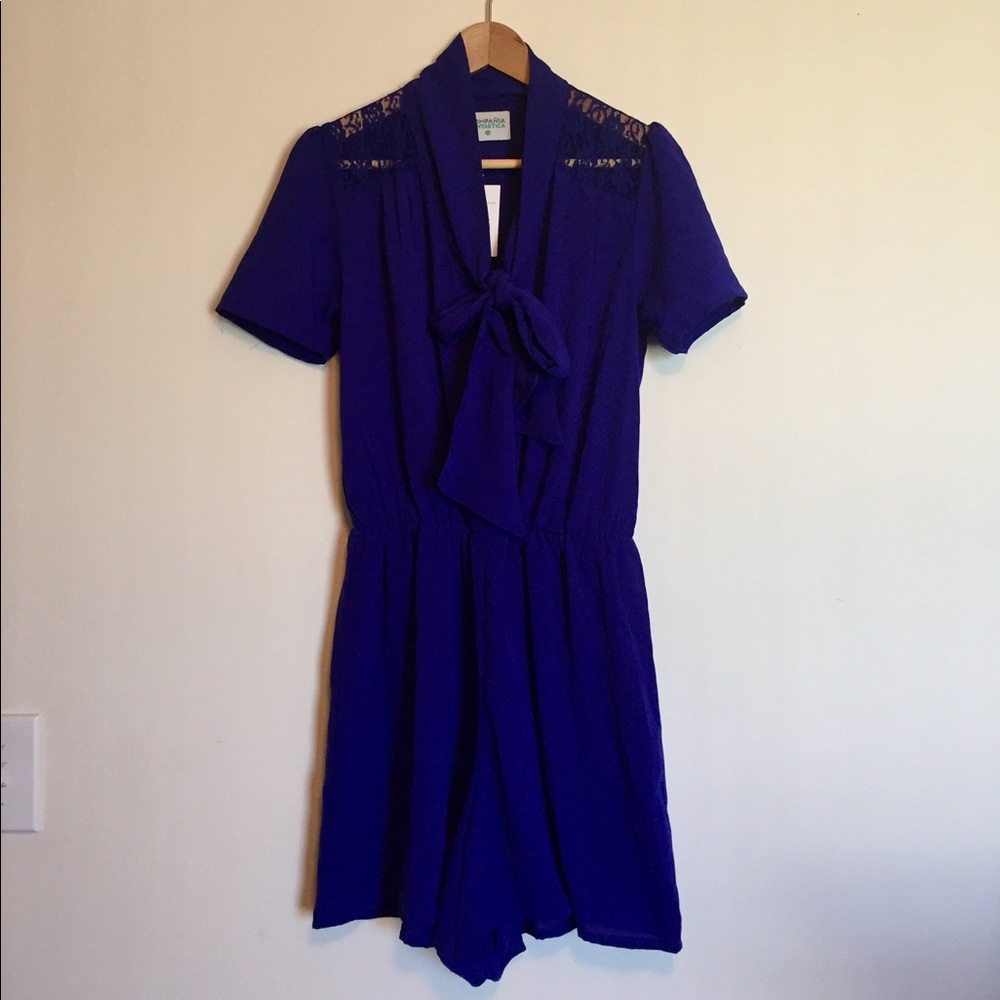 Mod Cloth Blue bow tie romper